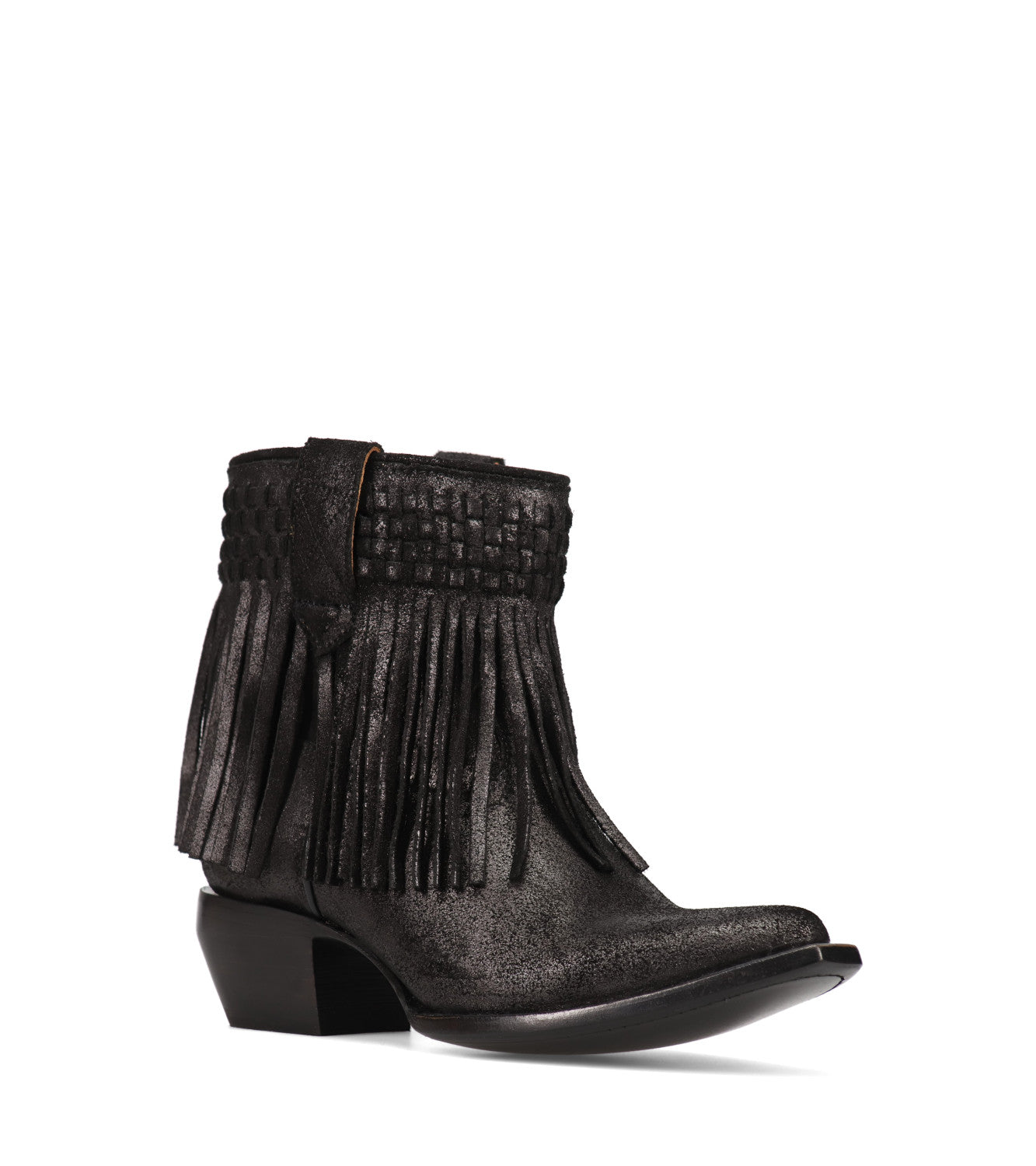 Sacha Short Fringe Bootie - Black Metallic (FR41310-BLME)