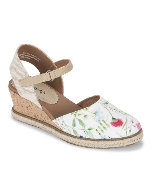 Ocean Closed Toe Wedge Sandal - White Multi Flower Canvas (BT28732)