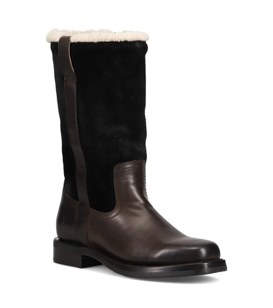 Campus Low Heel Mid Shearling Boot - Black (FR42111-BLAC)