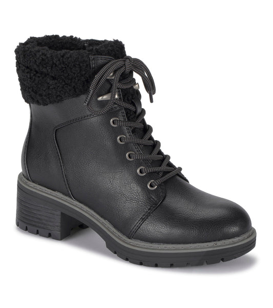 Akira Lace Up Bootie - Black Shearling (BT28355)