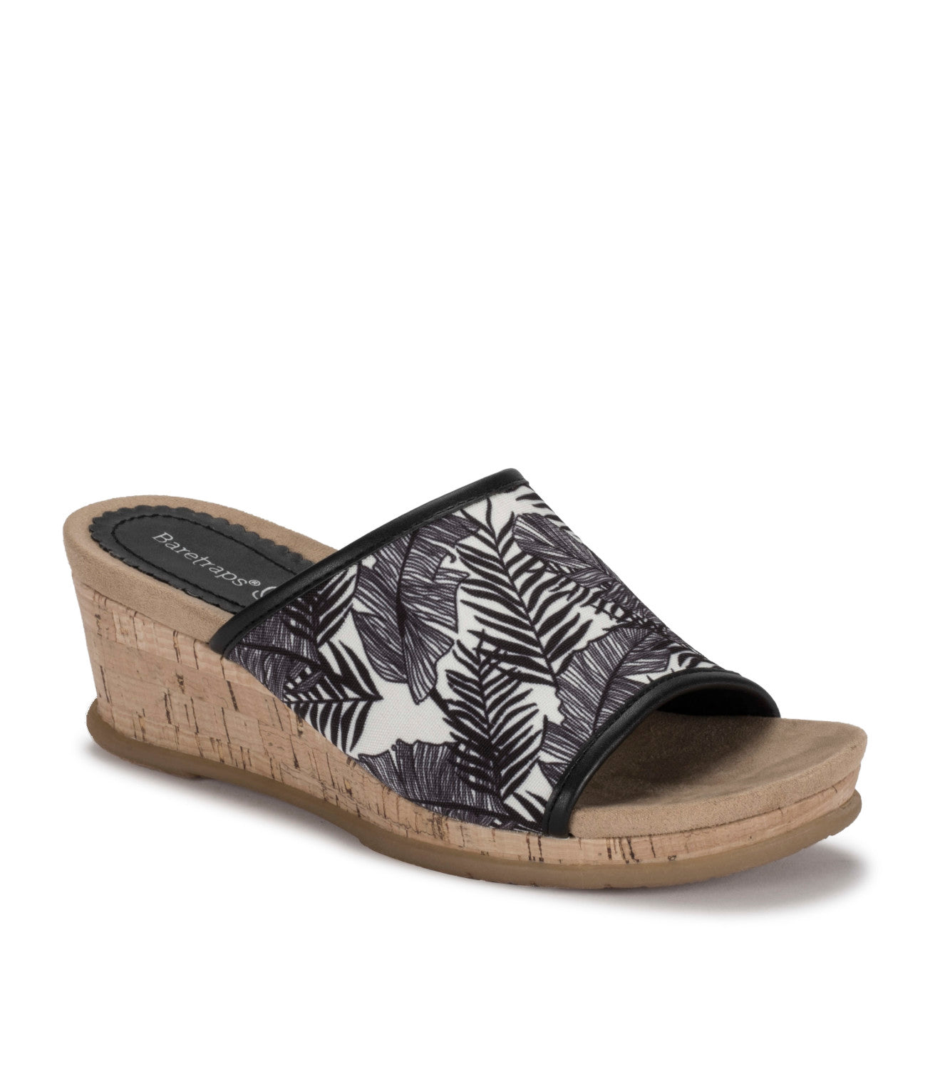 Flossey Wedge Slide Sandal - Black/White Palm Canvas (BT27959)