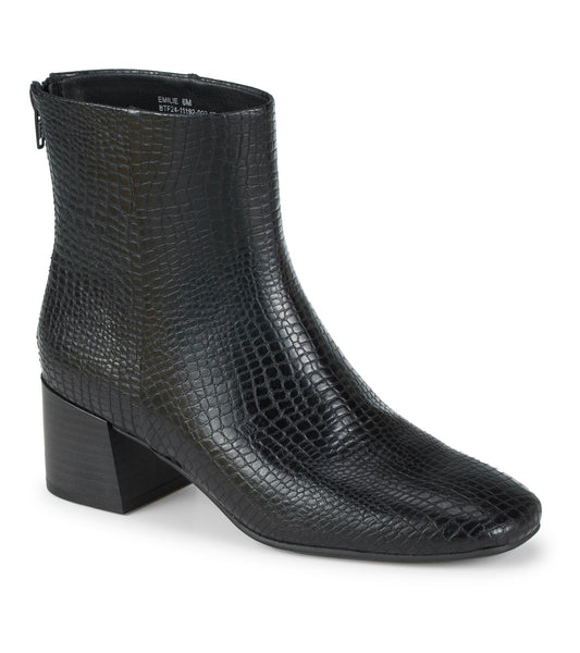 Emilie Block Heel Bootie - Black Croco (BT32068)